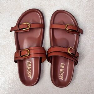 Jason Wu Tan Leather Sandals with Gold Buckles